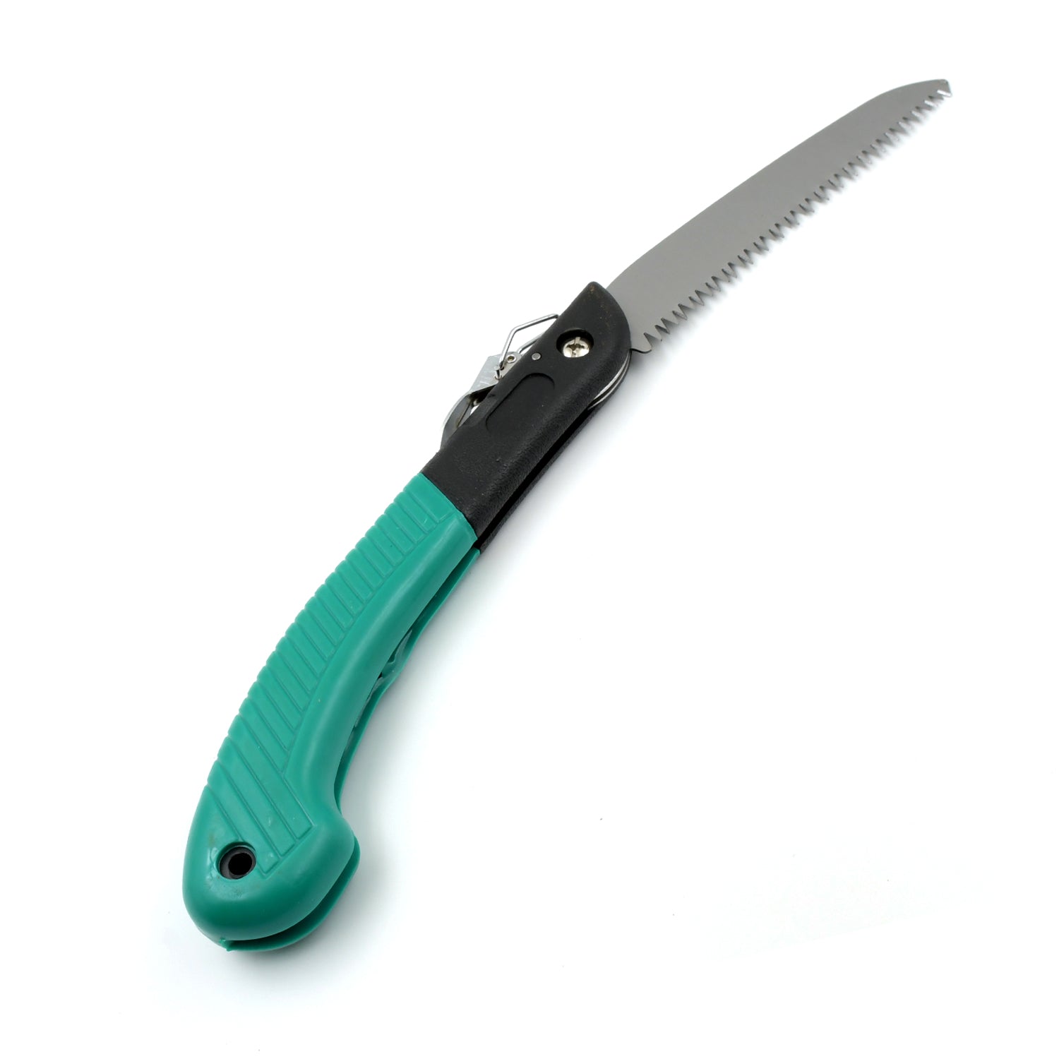 Folding pruning saw, designed for cutting wood, bone, and PVC, useful for gardening and hunting. Folding pruning saw, designed for cutting wood, bone, and PVC, useful for gardening and hunting.